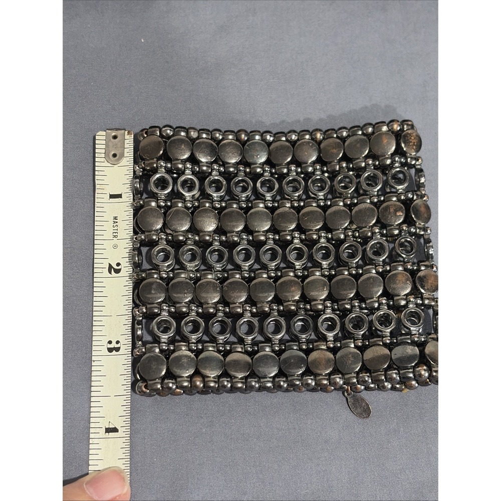 VTG Y2K Silver Statement Cuff Bracelet Set - Aldo Beaded & Hammered Flare Cuffs - Picture 8 of 12